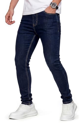 GINGTTO Blue Jeans Men Relaxed Fit Stretch Waist Mens Skinny Pants Casual 32W30L