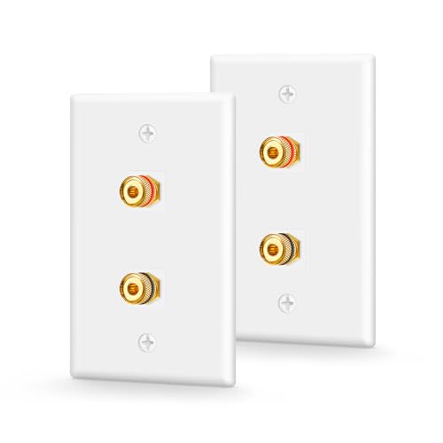VCE UL-Listed Speaker Wall Plate Gold-Plated 2-Port Keystone Wall Plate with Banana Jack Binding Post Keystone Jack Insert for Speakers 2 Pack