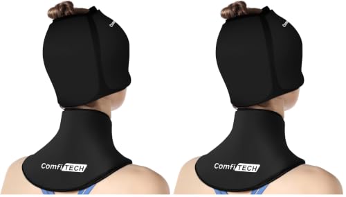 Image of ComfiTECH Cold Cap and Neck Ice Pack Wrap Gel Combo, Care Package for Head and Cervical, Medium (Pack of 2)