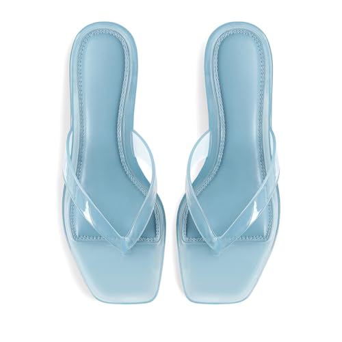 Dsevht Jelly Kitten Heel Sandals for Women Flip Flop Thong Cute Low Small Heel Clear Square Open Toe Summer Beach Slip On heeled sandal Mule Shoes by Dsevht - Image 5