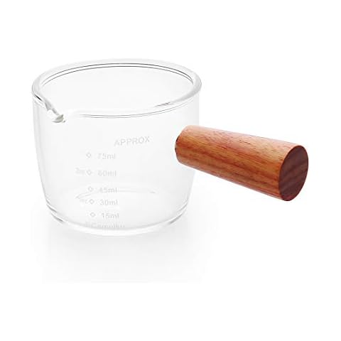 1 Pack Espresso Shot Glass 75ML Triple Pitcher Barista Single Spouts with Wood Handle by BCnmviku Cover