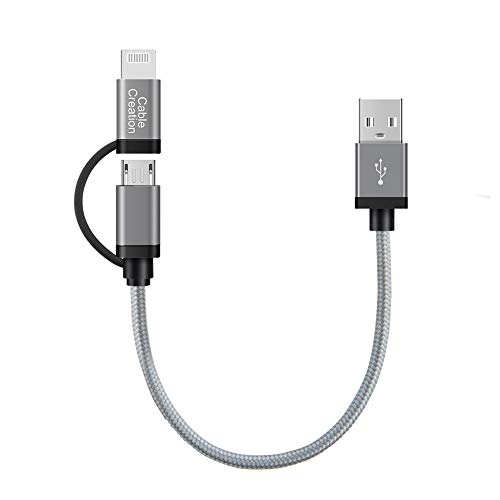 CableCreation Short 0.8FT 2-in-1 Lightning and Micro USB Cable, [MFi Certified] Braided iPhone