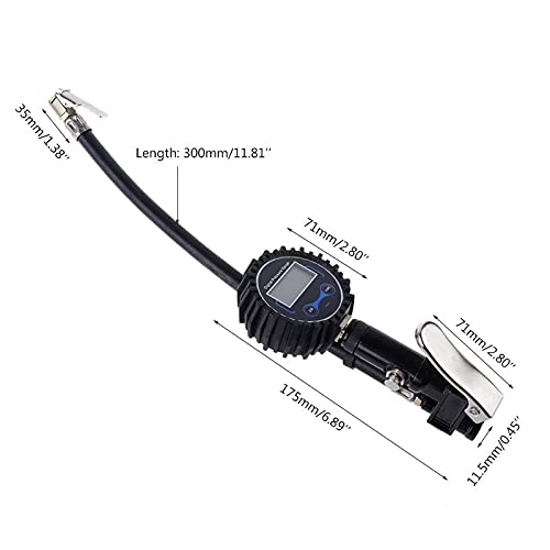 Cyfrowy inflator opon z manometrem z manometrem i tylnym nocnym światłem LED - wytrzymały automatyczny pistolet do pompowania powietrza z 4 nasadkami zaworów