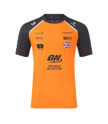 T-Shirt Officiel pour Homme de l'équipe McLaren de Formule 1 Lando Norris - Papaye/Phantom (FR/ES, Alpha/Lettres, XXL, Taille Normale, Taille Normale, Autumn Glory/Phantom)