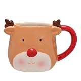 Widdop Taza de Reno – Taza de Cerámica Festiva con Detalle de Astas y Asa Roja – Bonita Vajilla de Navidad para Chocolate Caliente, Té y Café – Divertido Regalo de Invierno para Familia y Amigos