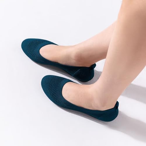 Image of Frank Mully Women's Ballet Flats Round Toe Walking Flats Slip On Work Shoes Knitted Flats Shoes for Woman Soft Lightweight