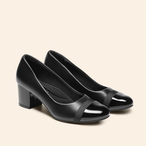 DREAM PAIRS Women's Block Heel Pumps Round Toe Dress Shoes,Black-Pat,11W by DREAM PAIRS - Used condition - Image 5