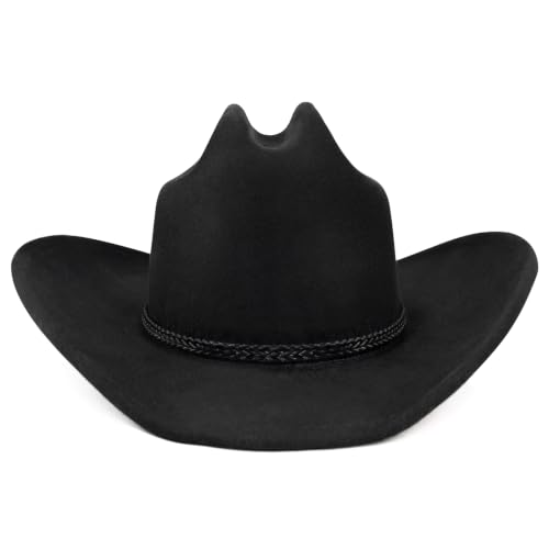 Image of 100% Wool Western Cowboy Hat for Men Women Classic Fedora Hat Felt Cowgirls Hats with Two Decorative Bands