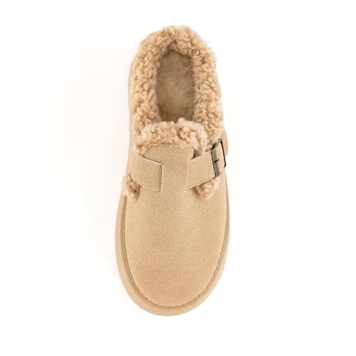 SIFINELAR Platform Slippers for Women Mini Ankle Booties Warm Fuzzy Slippers Brown Suede Boots with Platform Cozy Slides Lightweight Boots with Comfort for Jeans/Dress4