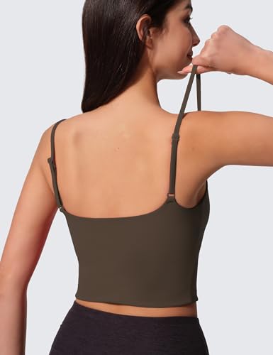Image of Womens Scoop Neck Longline Sports Bra U Back Adjustable Strap Double Lined Workout Crop Tank Top with Built in Pads