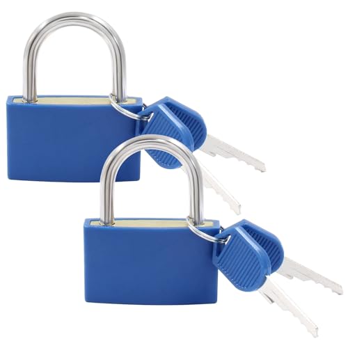 Image of BokWin 2 Pack Keyed Padlock Luggage Locks Blue ABS Plastic Covered | Copper Padlock, For Jewelry Box, Laptop Bag, Backpack, Gym Locker