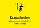 Kranarbeiten - Schwenkbereich freihalten. Nicht darunter. – Aluminiumschild A4: 297x210mm – Mit Grafik und Text