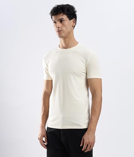 Image of TURMS Men's Casual Solid Round Neck T-Shirt, Odor Control, Stretchable & Breathable, Cotton Rich Fabric, Half Sleeve
