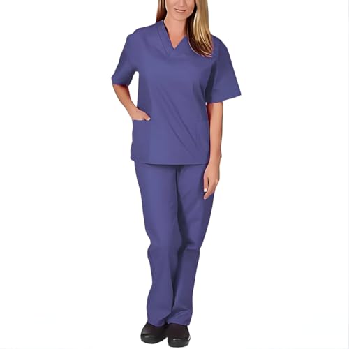 Sky - Conjunto de pantalones médicos para hombre y mujer, uniforme médico, tela ligera, ropa de trabajo médico, color azul cielo, Morado Oscuro, XL