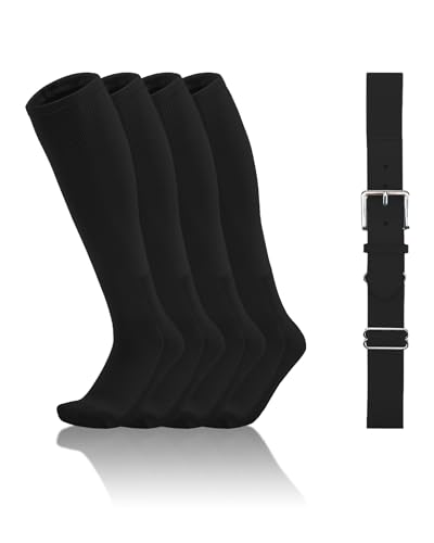 QBK Toddler Baseball Socks And Belt Youth Softball Tee Ball Combo Set for Boy Girl (2 Pairs of Socks & 1 Belt)(BLACK 5-7Y)