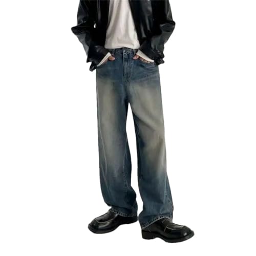 Men Jeans Pants Korean Loose Straight High Street Wide Leg Denim Trousers
