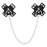 ZJFHTD Black Pasties Leather Nipple Cover with Body Chain Jewelry for Women Men,Non Piercing Nipples with Chain,Nipple Pasties Sticker Body Chain Necklace
