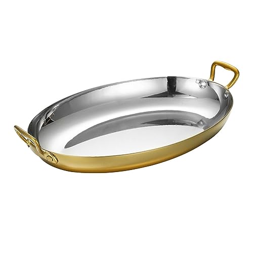 JYBNBBE Padella Ovale per Paella Spagnola con Doppi Manici rivettati, Antiaderente, Non Rivestita, per zuppa, pentola per stufato, per Case e ristoranti, Argento, Piatti da 40 cm,Gold-40cm