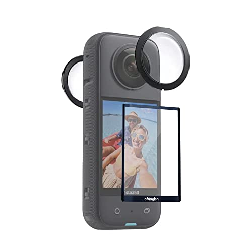 LINGHUANG Lens Cap with Protective Film for Insta360 X3 Camera, Tempered Glass Lens Protector 9H LCD Protection Scratch Resistant High Transparency (Lens Cap + 1 Screen Film)