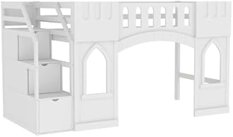 Harper & Bright Designs Twin Size Loft Bed with Storage Staircase and Window, Wood Playhouse Bed Frame with Storage for Boys, Girls, Gray,White