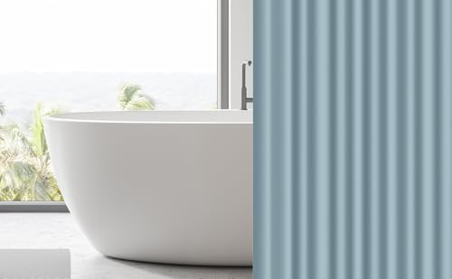 Image of EHZNZIE Stone Blue Shower Curtain Liner 72x72, PEVA Waterproof Bath Curtain, No Chemical Smell, 3 Weighted Magnets, Durable with Rustproof Metal Grommets