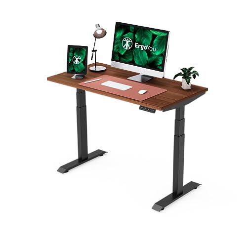 Image of ErgoYou Premium Electric Height Adjustable Table Heavy Duty - Dual Motor 3 Stage - 150 Kgs Max Weight Capacity - E3A Series - Ergonomic Sit Stand Desk - 47 x 23.5 inches - Walnut Laminate Table Top
