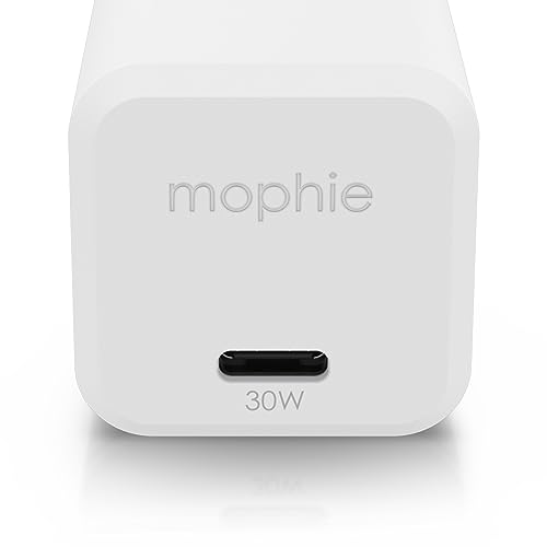 mophie speedport 30-30W USB-C GaN Fast Wall Charger for Phones, Tablets, and Laptops, Compact & Foldable Plug Design, Sustainable Material, White