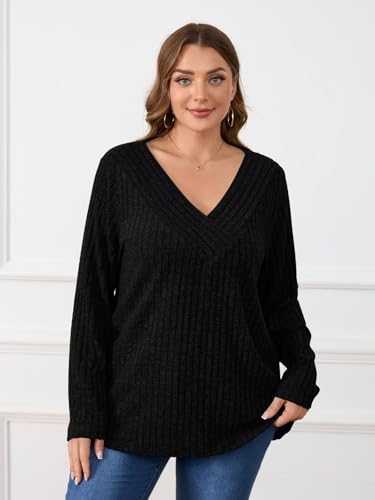 Image of BELAROI Womens Plus Size Sweaters V Neck Fall Tunic Top Pullover Shirts