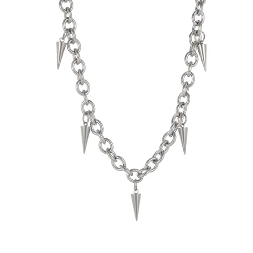 Tapered Rivet Stainless Steel Necklace for Men, Punk Style，38+5cm