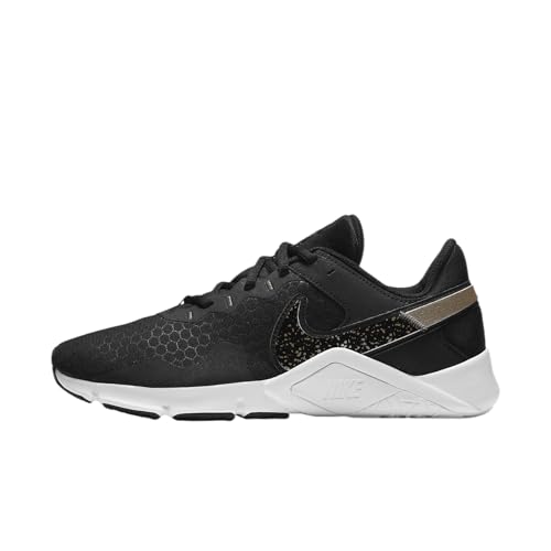 Nike Legend Essential 2 Women's Workout Shoes (CZ3668-001, Black/White/Metallic Gold Grain) Size 6.5