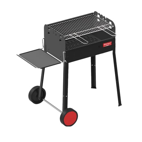Avilia Barbacoa de carbón con ruedas de acero inoxidable, parrilla de hierro fundido de 58 x 38 cm y tapa para cocción uniforme