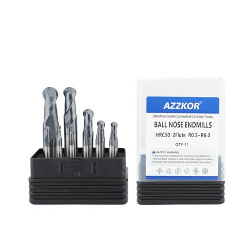 Image of Carbide Ball Nose EndMill HRC50 Double Edge 2 Flute TiAlN Coating Tungsten Steel Milling Cutter for Metal Steel HRC50 R0.5-R6.0 Series 11pcs Set