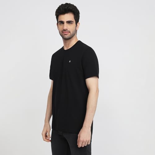 Image of Raymond Men Regular Fit Solid Pattern Pure Cotton Crew Neck Half Sleeve Casual T-Shirt