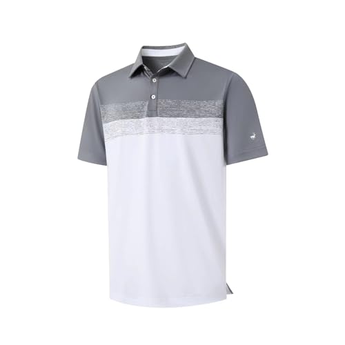 Rouen Polo Shirts for Men Quick Dry Regular Fit Casual Color Block Chest Print Active Short Sleeve Collared Mens Golf Shirt