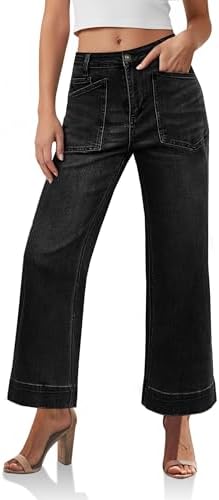 Cicy Bell Womens Cropped High Waisted Jeans Baggy Stretchy Straig...