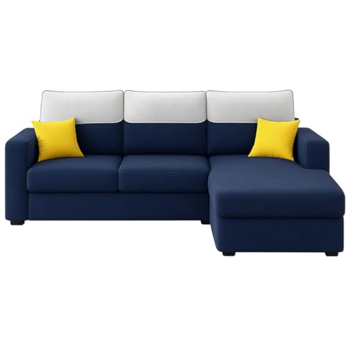 Image of Furny Tokiaa 4 Seater Fabric RHS L Shape Sofa Set (Blue) | Soft Velvet Fabric | Modern Design | Comfortable Seating | Living Room Furniture