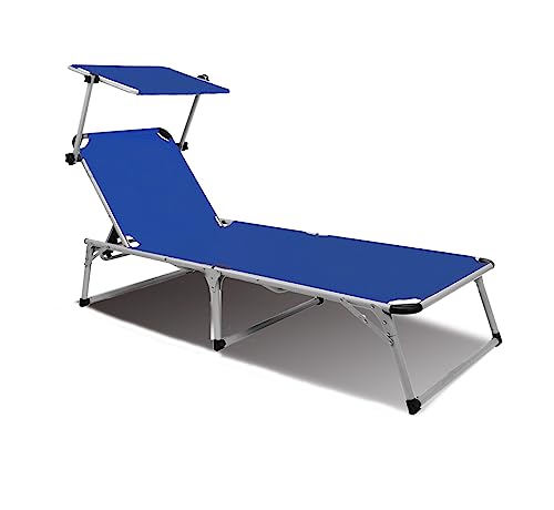 QMBasic KLAPPBARE SONNENLIEGE mit SONNENDACH | 3-Bein Aluminium Campingliege Strandliege Gartenliege klappbar