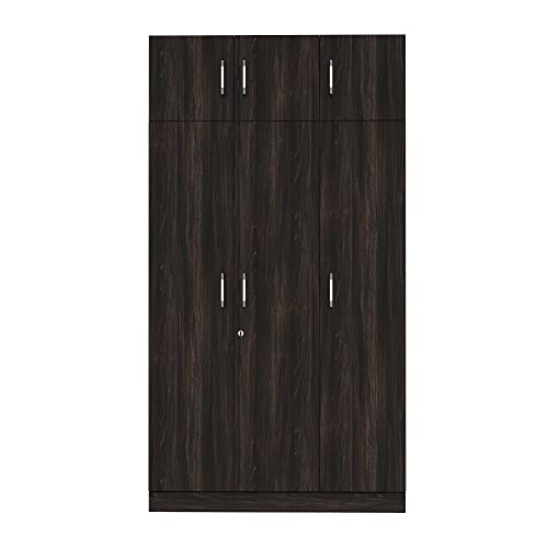 Image of Wakefit Wardrobe | 1 Year Warranty | Engineered Wood Almirah, Cupboard for Clothes Storage | 3 Door, Mirror, 1 Drawer, 1 Hanging Space | Gingham - Dark Brown