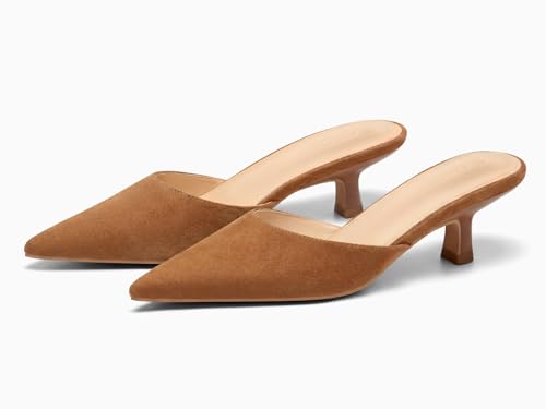 Image of Coutgo Womens Kitten Low Heels Mules Closed Pointed Toe Pumps Slip On Backless Dress Shoes