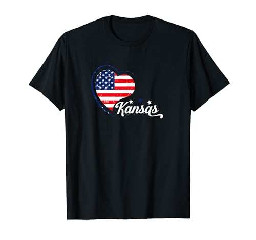 Bandera de Kansas, corazón orgulloso de Kansas Pride, viajes locales Camiseta