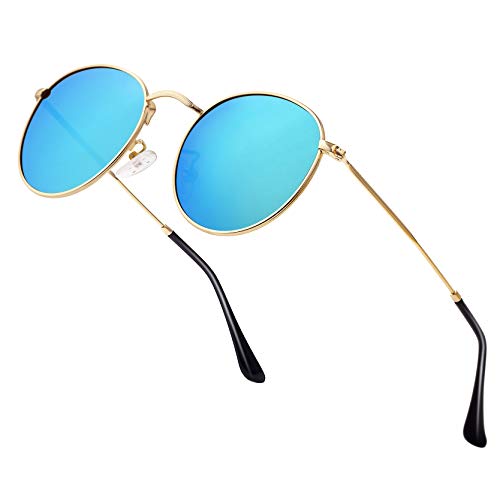 Image of Small Round Polarized Sunglasses Retro Men Women Mirrored Lens Metal Frame Circle Sun Glasses Shades