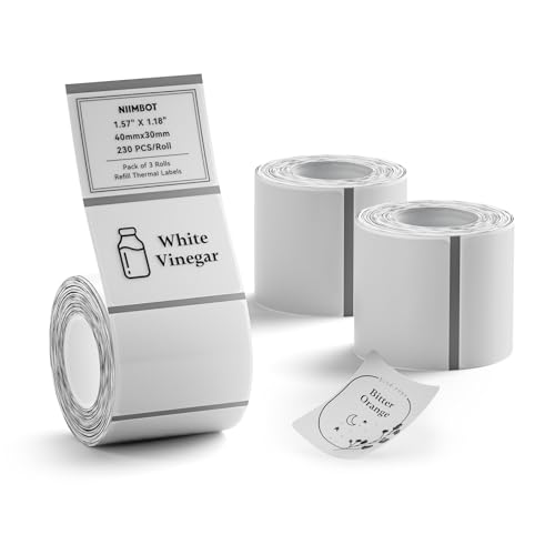 Image of NIIMBOT 3 Rolls Set Label Tape for B1 /B21 /B3S Label Printer, 1.57 inch X 1.18 inch (40x30mm) Waterproof Thermal Label Tape for Kitchen Jar /Address /Barcode /Name Tag (Clear)