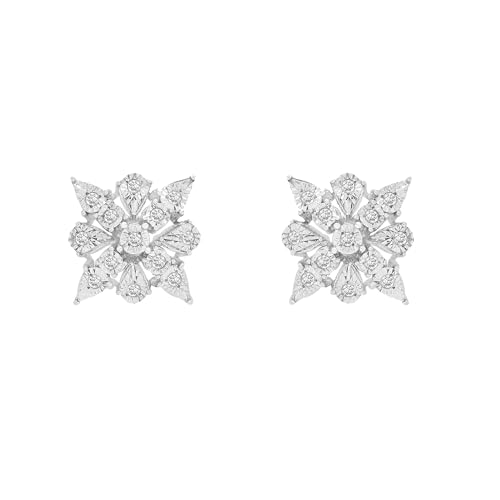 Timeless Love Cluster Diamond Stud Earrings for Women, 1/10 CTTW Round Single Cut Diamond Sterling Silver Earrings for Women