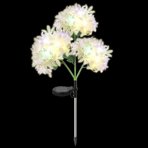 Zuasdvnk Lumières d'hortensias de fée, lumières solaires d'hortensias | d'hortensia éclairé réaliste imperméable ,Pétales et feuilles de soie, lumières décoratives pour fleurs, décorations paysagères