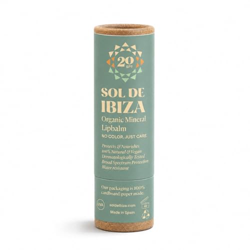 Sol De Ibiza Plastic Free Bálsamo labial SPF20 - Ingredientes Naturales - Vegano - Adultos & Niños (No Color)