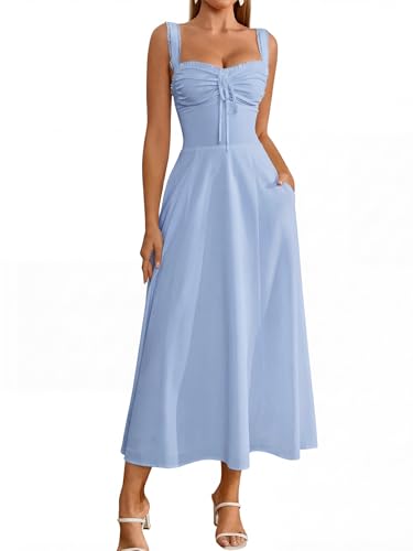 Image of KUTUMAI Floral Corset Midi Dresses for Women 2026 Lace Up Flowy Summer Wedding Guest Dress with Pockets