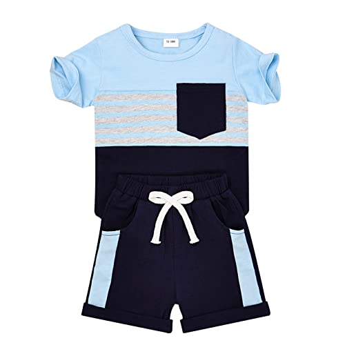 Image of FOCUTEBB Toddler Boy Clothes Baby Boys Summer Outfits Patchwork Short Sleeve T-Shirt Shorts Set Summer Clothes Set 12M-5T
