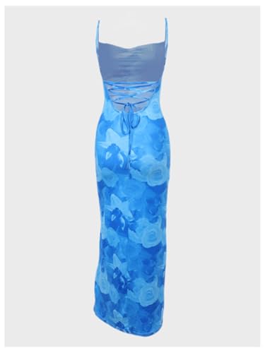 Image of Milumia Women's Floral Backless Lace Up Spaghetti Strap Bodycon Maxi Dress Summer Cowl Neck Long Cami Dress