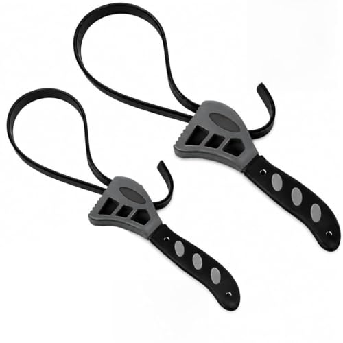 PBRA 2-Pack Adjustable Rubber Strap Wrench Set Heavy-Duty Oil Filter Wrench 6 inch & 8 inch Diameter Non-Slip Belt Wrench for Jar Opener Water Filter Plumbing Sink Faucet Repair Tool (Gray)