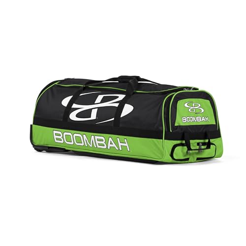 Boombah Brute Rolling Bat Bag - 35" x 15" x 12-1/2" - Black/LimeGreen - Holds 4 Bats and Room for Gear - Wheeled Bag
